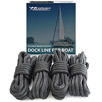 Dock Lines for Boats - 4 Pack of 3/8 x 15 Ft Double Braided Nylon