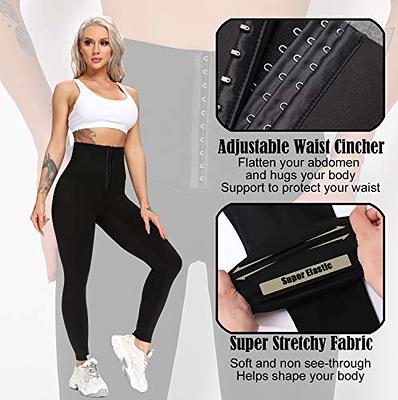 Buy Tummy Control Leggings Womens High Waisted Corset Yoga Butt Lift  Workout Compression Pants Postpartum Shapewear with Pockets, Black Attached  Waist Trainer, XX-Large at