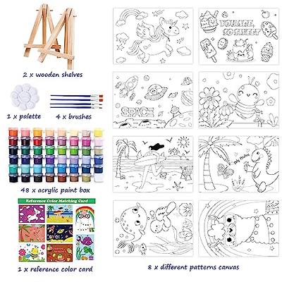 8 Packs 5x7 Pre Drawn Canvas Set,Paint by Numbers for Kids,48 Paints 8  Brushes 2 Easels,Pre-Printed Acrylic Oil Painting Kit Ages 8-12 9-12 4-8