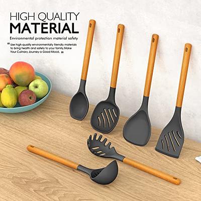 12pcs, Silicone Utensil Set, Khaki Kitchen Utensil Set With Wooden Handle,  Safety Cooking Utensils Set, Non