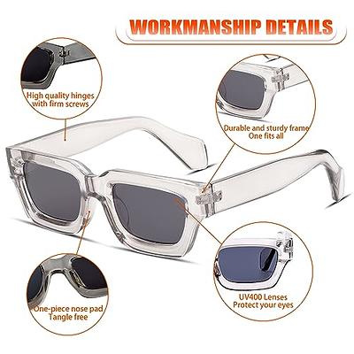 TruFabV Flat Top Vintage Rectangle Sunglasses for Men Women 90s Retro Fashion Narrow Square Shades