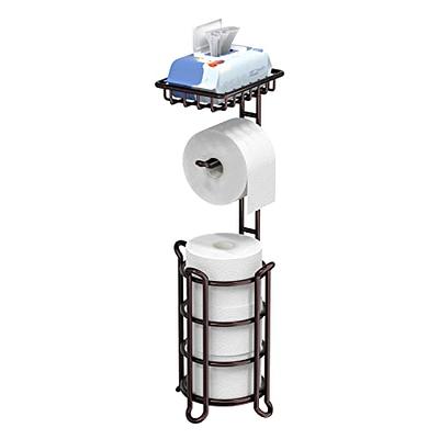 FEILERN Toilet Paper Holder Stand for Bathroom Floor Standing Toilet Roll  Dispenser Storages 4 Reserve Rolls, with Top Storage Shelf for Cell Phones