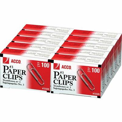 ACCO Recycled Paper Clips, Jumbo, Silver, 100/Box, 10 Boxes/Pack (A7072525)