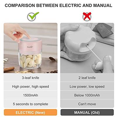 Mini Electric Garlic Chopper - 250ML Mini Food Processor Portable Garlic  Mincer with 3 Blades - USB Charging Wireless Vegetable Chopper for Garlic, Onions, Meat, Salad