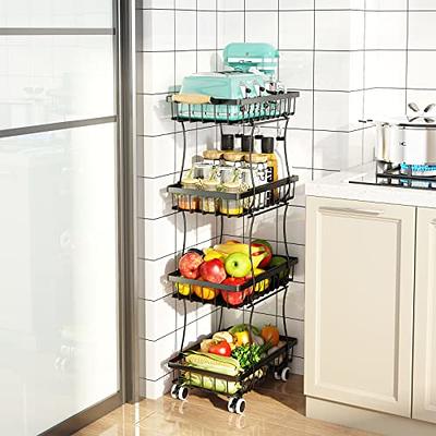 2pcs Metal Iron Wire Basket Wood Handle Shelf Storage Box Pantry