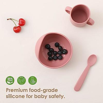 ROCCED Baby Silicone Bowls with Suction Toddler Bowls and Spoons Set  Training Cups for Baby Silicone Baby Feeding Set Baby Cups with 2 Handles