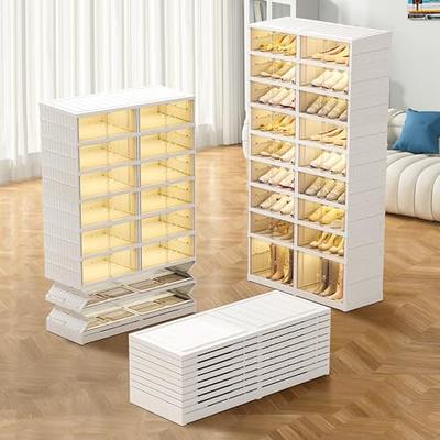 Stackable Shoe Cabinet Transparent Doors Shoe Storage Organizer Folding Shoe  Box