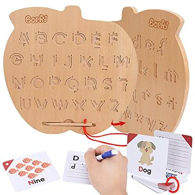 Wooden Alphabet Tracing Board, Double-Sided Wood Letters Tracing Tool Learning to Write ABC Educational Montessori Toys Game Gift, Size: 08 in