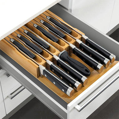 in Drawer Bamboo Knife Block and Cutlery Storage Organizer, Holds Up