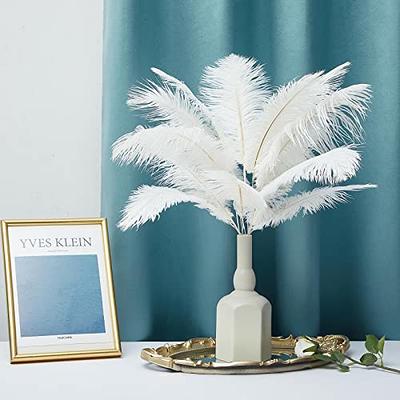  80 Pieces Ostrich Feathers Bulk Large Boho Feathers for Vase  with 80 Pcs Iron Wire and 1 Tape, Long Feathers for Vase Flower Arrangement  Wedding Party Centerpieces and Home Decorations (White) 