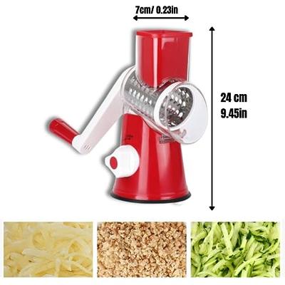 Tevokon Rotary Cheese Grater Shredder 3 Multi Blade Manual Vegetable Slicer with Non-Slip Suction Base Nuts Grinder Cheese Shredder with Brush Peeler