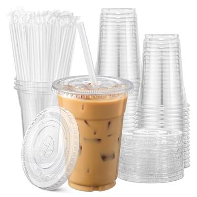 [100 Sets 12 oz. Plastic Cups With Lids, Smoothie Cups, Milkshake Cups