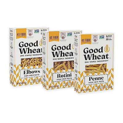 GoodWheat Pasta, 4x the Fiber, 9g Protein, Contains 1 x Rotini Pasta, 1  x Penne Pasta, 1 x Elbow Pasta - 12oz Per Box