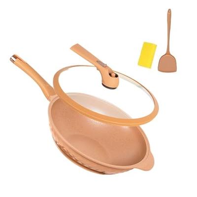  Non-Stick Clay Wok With Steamer Basket,12.6in