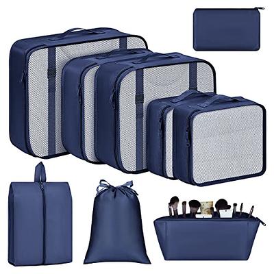 DIMJ Packing Cubes, Travel Suitcase Organizer Cubes Set, 8 Pcs Collapsible Lightweight Luggage Storage Bags Compression Pouches for Shoes Accessories