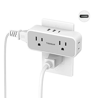 TESSAN Ultra Thin Extension Cord with 3 USB Wall Charger (1 USB C)