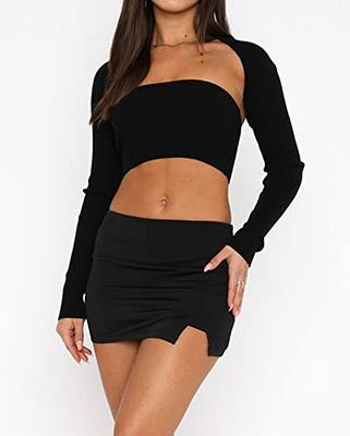 Women's Black Leather Skirts High Waisted High Side Slit Bodycon Mini  Skirts…