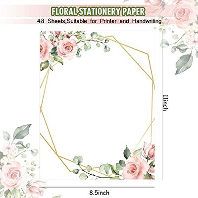 Floral Stationery Paper for Writing Letters, Printing (8.5 x 11 In
