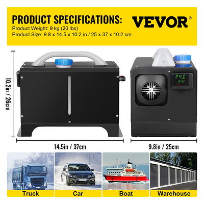  VEVOR Diesel Air Heater, 5KW 12V Parking Heater, Mini Truck  Heater, Single Outlet Hole, with Black LCD, Remote Control, Fast Heating  Diesel Heater, For RV Truck, Boat, Bus, Car Trailer, Motorhomes 