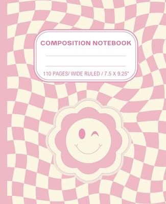 Super Cute Y2K Preppy Daisy Smiley Face Composition Notebook Pastel Pink:  Wide Ruled Aesthetic Journal Checkered Cool Design; Prep Lover Stuff;  School  for Girls, Kids, Teens; Perfect Gift for Girl 