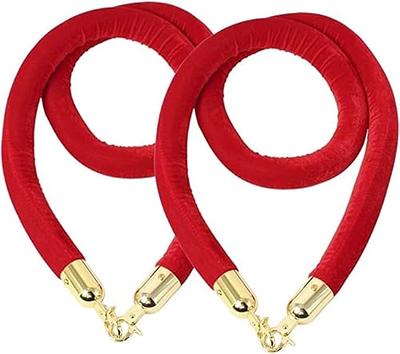 VEVOR Velvet Ropes and Posts 5 ft. Red Rope Stainless Steel Gold