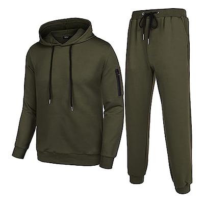 Army Green Comfy Hooded Tracksuit Set with Zipper