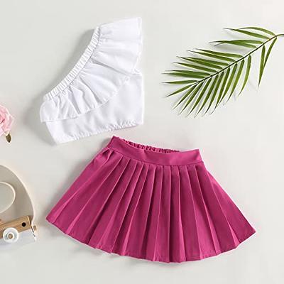 2PCS Toddler Baby Girl Ruffle Off One Shoulder Sleeveless Crop Top