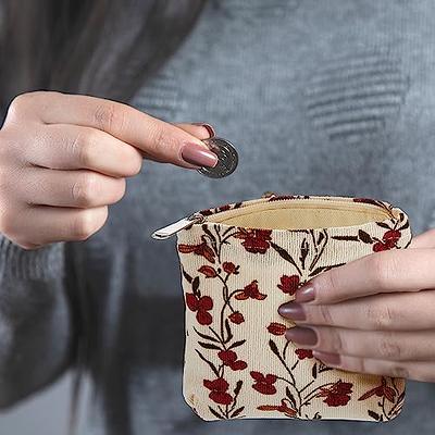 Abbylike 4 Pcs Floral Makeup Bag Corduroy Cosmetic Bag with Zipper