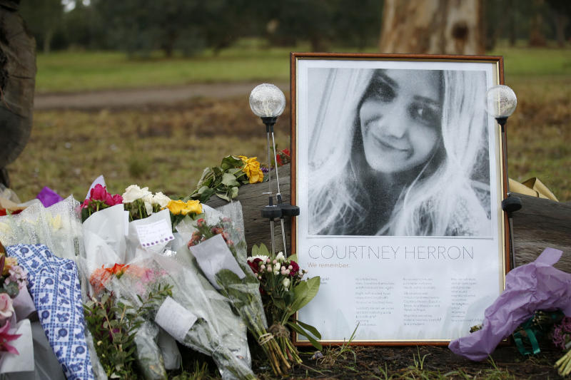 A makeshift shrine for Courtney is seen at Royal Park on May 31, 2019 in Melbourne. 