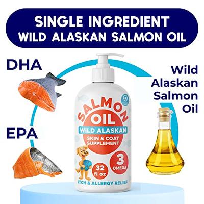 Salmon Oil for Dogs & Cats - Healthy Skin & Coat, Fish Oil, Omega 3 EPA  DHA, Liquid Food Supplement for Pets, All Natural, Supports Joint & Bone