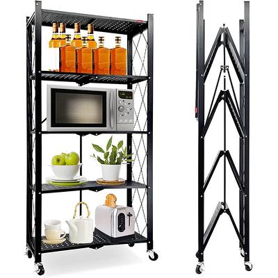HealSmart 5-Tier Heavy Duty Foldable Metal Rack Storage Shelving Unit with  Wheels Moving Easily Organizer Shelves Great for Garage Kitchen Holds up to