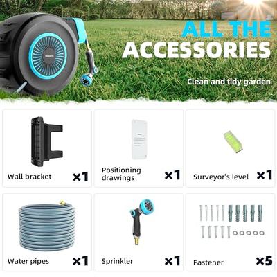 1/2*100+5ft Garden Hose Reel Sheboren Automatic Retractable Hose Reel with Any Length Lock Wall Mount Watering Hose Reel 180°Swivel Bracket