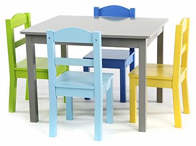 Humble Crew, Blue Table & Red/Green/Yellow/Purple Kids Lightweight Plastic  Table and 4 Chairs Set, Square