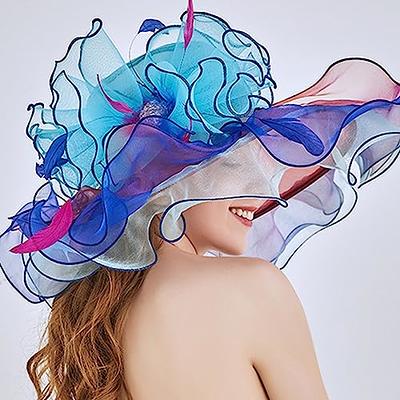 Women Summer Organza Church Hat Elegant Wide Brim Hat Wedding Party Derby  Cap Ascot Hat Fascinator Holiday Travel Hat Flower Beach Cap Sun Protection