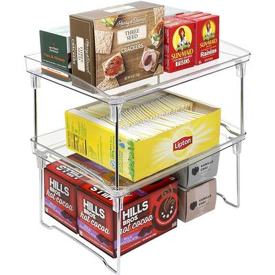 2 Tier Plastic Shelf Storage Shelving Unit, 2 Tier Storage Organizer Rack  Bathroom, Stackable Kitchen Organizer Tower Shelves