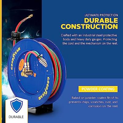 Goodyear Welding Hose Reel Retractable 1/4 Inch x 50' Foot Twin Oxygen  Acetylene Rubber Hoses STD Duty Max 300PSI Heavy Duty Industrial Single Arm