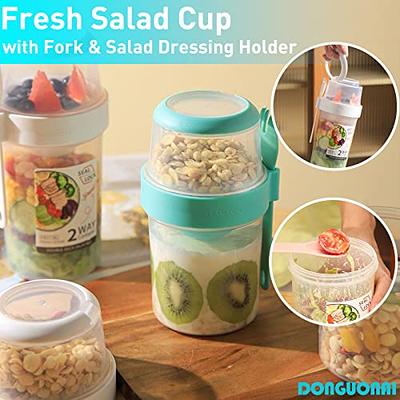 1 Salad Cup Set with Fork and Salad Dressing Holder - Keep Fit Salad Meal Shaker  Cup - Portable Fruit and Vegetable Salad Cups Container for Lunch