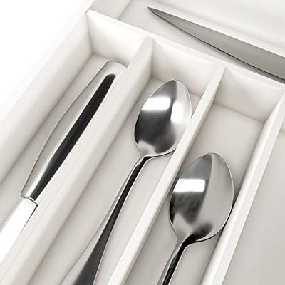 QINOL Silverware Tray with Lid, Utensil Drawer Organizer for Kitchen  Countertop Plastic Flatware Organizers and Storage holder 5 Compartments  White