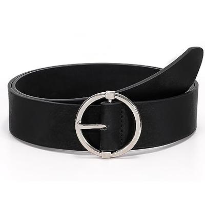 Black Leather Circle Buckle Jeans Belt