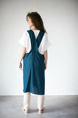 Cross-Back Linen Apron Basil/Soft Washed Japanese Korean Style