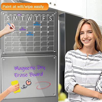 AITEE 16x12 Inches Acrylic Clear Magnetic Dry Erase Board Calendar for  Refrigerator Includes 6 Dry Erase Markers with 3 Colors