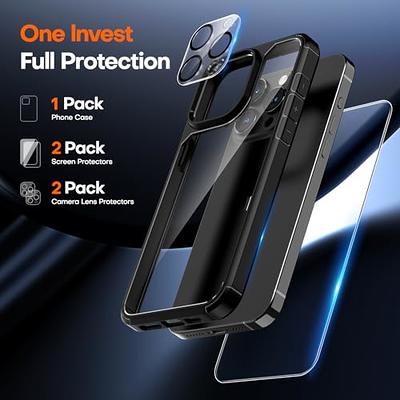 TAURI for iPhone 14 Pro Case, [5 in 1] 1X Clear Case [Not-Yellowing] with  2X Screen Protectors + 2X Camera Lens Protectors, [Military Grade Drop