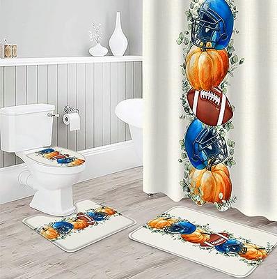 Deerno 4 Pcs Shower Curtain Set with Toilet Lid Cover Mat,Non-Slip Rug,Bath Mat and Waterproof Shower Curtains with Hooks,American Sports Football