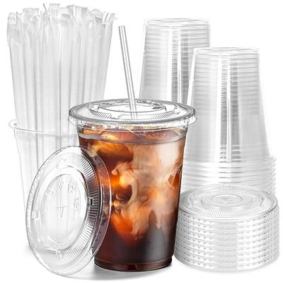 50 Pack] 20 oz Clear Plastic Cups with Flat Lids, Disposable Iced