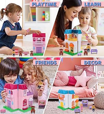 Dollhouse Dreamhouse Building Toy Set with 5 Lights,3 Dolls& 2 Pets  Princess Doll House and Furniture,Accessories,Stairway,Best STEM Pretend  Play Toys