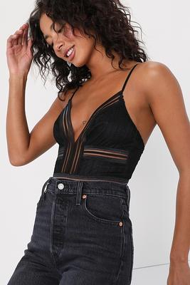 Lulus, Casita Black Lace Sleeveless Bodysuit, Size Small