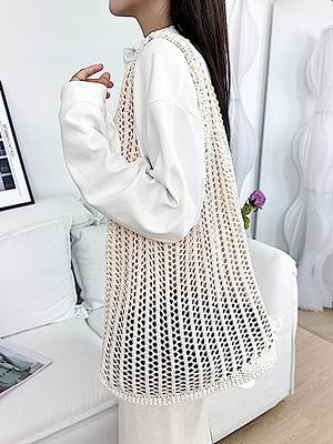 ENBEI Women's Shoulder Handbags Crocheted Bags Large knit bag Tote bag  aesthetic for school cute Tote bags Beach Bag Tote