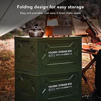 Zunate Folding Storage Camping Box with Wood Lid, 50L Storage Bin