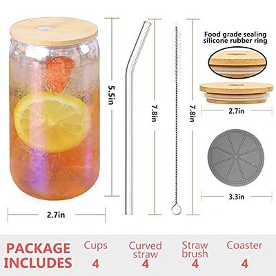 Iced Coffee Glass Cup with Bamboo Lid and Straw | 550ml/470ml Beer Can Glass with Lids and Straw | Camping Cup | Can Shaped Glass Soda Can Cup 