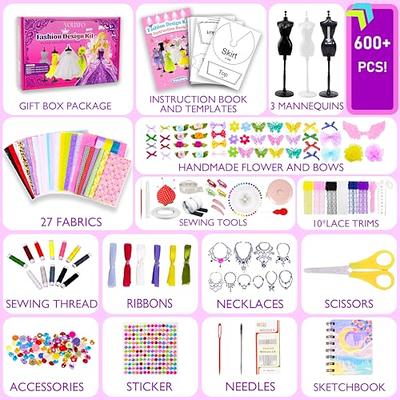 600+Pcs Fashion Designer Kits for Girls Gifts 6 7 8 9 10 11 12 Years  Old,Girls' Fashion Creativity DIY Arts & Crafts Kit with 4 Mannequins for  Girls Birthday Gift,Sewing Kit for Kids Ages 8-12
